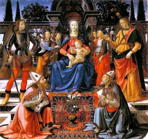 Sacra conversazione degli Ingesuati, anno 1484-86 circa, tecnica a tempera su tavola di quercia, dimensioni cm. 191 X 200, Galleria degli Uffizi, Firenze.